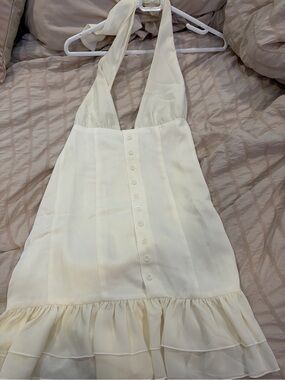 REVOLVE Cream Halter Button-Front Mini Dress